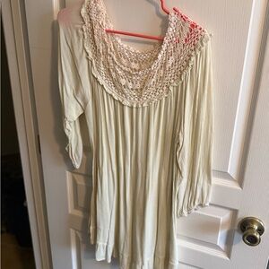 indigo soul Cream Lace-Detail Women’s Tunic Top